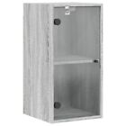Modern Wooden Wall Mounted Storage Cabinet Unit With Glazed Glass Display Doors