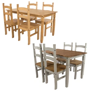 Solid Wood Dining Table 4 Chairs Set Home Kitchen Furniture 2 Colours and Sizes - Picture 1 of 21