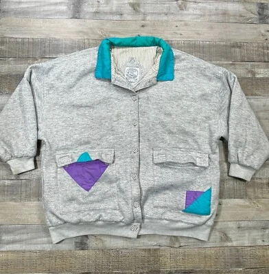 Sudadera Vintage Be In The Current Seen OSFA Gris Años 90 Retro Botón Chaqueta Foto 1 de 4