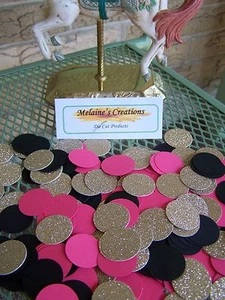Confetti Hot pink, black, and gold 300 pieces of one inch circle pieces 0062 - Picture 1 of 2