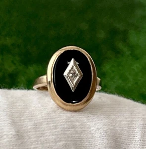 Vintage 10K Yellow Gold Ring Black Onyx with Diamond-3 g/size :6.5 - Picture 1 of 11
