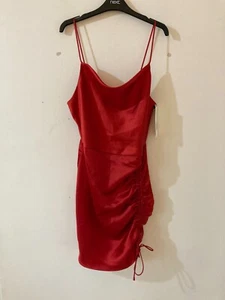 Zara Red Satin Sleeveless Ruched Mini Dress, Christmas, Party, Size S, BNWT - Picture 1 of 4