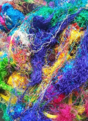 Sari Silk Yarn Fiber 500 Grams | 17 oz -Sari Waste Threads, spinning silk - Image 1 of 3