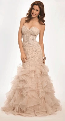 Vestido Jovani Sin Tirantes Trompeta Bordado Corsé Baile de graduación Ligero Café Talla 16 Foto 1 de 4