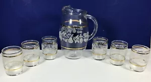 Vintage Fruit Design Juice Pitcher and 6 Glasses - Picture 1 of 2