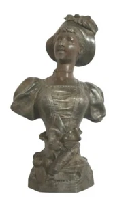 Adolphe Jean Lavergne Dieppe Statue Lady Figure Bust Bronze Antique Signed - Picture 1 of 12