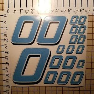 CARBON FIBER Cascade Blue w-White/Black #0's Numbers Vinyl Decal Sheet 1/10-1/12 - Picture 1 of 11