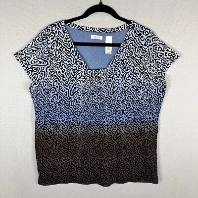 Liz & Co Топ женщин размер 1 X многоцветный напечатано с подкладкой блузка с коротким рукавом - Изображение 1 из 4