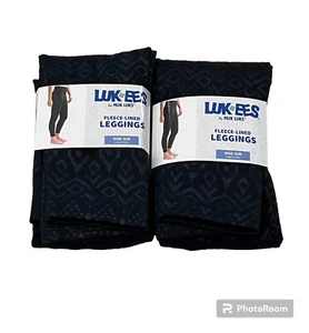 2 New Pair Luk Ees by Muk Luks Black Fleece Lined Leggings Embossed Small Medium - Picture 1 of 6