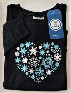 Life Is Good LS Shirt Relaxed Waffel THERMO T-Shirt SNOWFLAKE HEART 48 Zoll Damen M - Bild 1 von 6