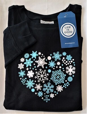 Life Is Good LS Camisa Relajada Waffle Camiseta TÉRMICA COPO DE NIEVE CORAZÓN 48 pulgadas Para Mujer M Foto 1 de 4