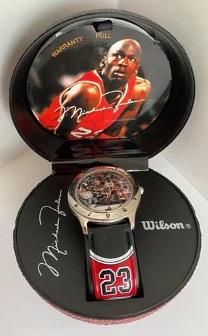 Vintage 1997 Michael Jordan #23 Avon Wilson Chicago Bulls Watch in Case And Box Cover