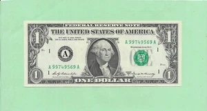 N1S .. 1969A ..UNCIRC $1 A 9974 9569 A .... 1969A $1 A-A HIGH SERIAL - Picture 1 of 2