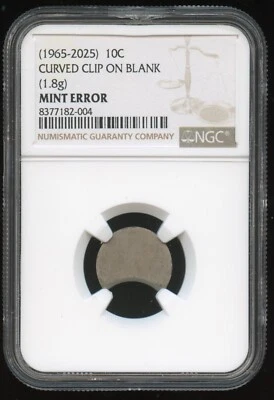 (1965-2025) 10c Dime NGC Mint Error Curved Clip on Blank Planchet 1.8g - Image 1 of 3