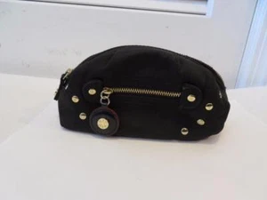 WOMENS MZW BLACK NYLON ZIP-AROUND COSMETIC POUCH W/GOLD HARDWARE - Picture 1 of 7