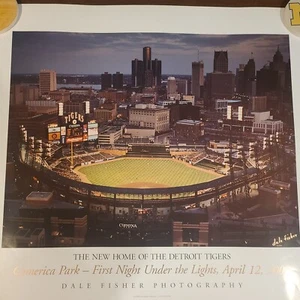 2000 DETROIT TIGERS 1st Night Game Comerica Park Poster 29 x 25 Dale Fisher - Picture 1 of 6