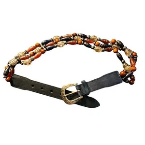 The Limited Women Beaded Brown Blue Silver Leather Belt Etch Buckle - Picture 1 of 5