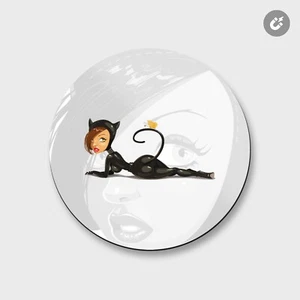 Cat Woman Animal | 4'' X 4'' Round Decorative Magnet - Picture 1 of 2
