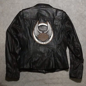 Harley Davidson 105th Anniversary Black Leather Coat Jacket Women's Large - Bild 1 von 21