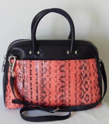 NWT MILLY Black Lambskin Dome Coral Watersnake Panel Embellished LG Satchel Bag - Image 1 of 4