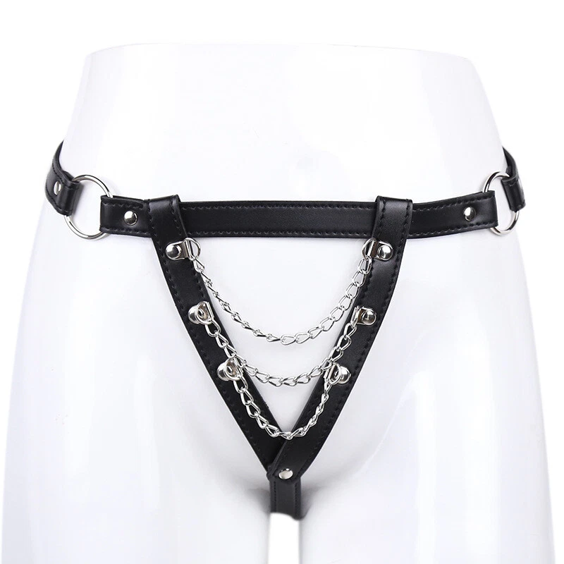 Mujer Punk Cintura Cinturón Cuerpo Cadena Imitación Cuero Arnés Calzoncillos Ajustables Foto 1 de 4