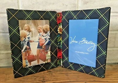 Vera Bradley Vibrant Black Picture Frame Holds 4x6 Photo Bifold Double Sided - Image 1 of 4