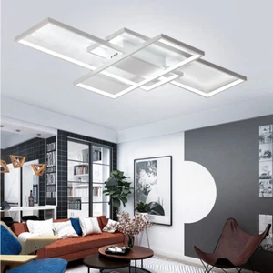 Modern Square Chandelier Lamp LED Ceiling Light White For Living Room Decor  - Picture 1 of 12