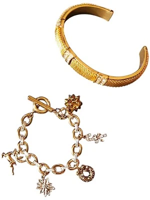 ANNE KLEIN Damas Cristal Swarovski Navidad Dije Pulsera Plata y Oro Brazalete Foto 1 de 4