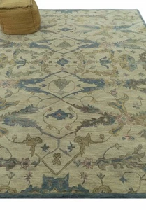 Beige And Blue Traditional Oushak Design Hand Tufted 8x10 ft Wool Area Rug - Picture 1 of 10
