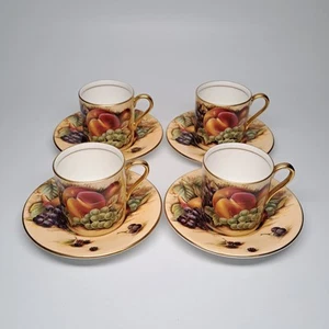 Aynsley Bone China Orchard Gold Fruit Demitasse Espresso Cups & Saucers SET of 4 - Picture 1 of 16