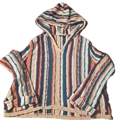 Vintage Roxy Medium Striped Hoodie Womens Sweater Sun Express Surf Beach Poncho - Image 1 of 4