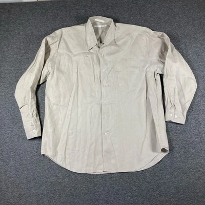 Perry Ellis 100% Linen Button Up Shirt Mens Large Beige Long Sleeve - Image 1 of 4