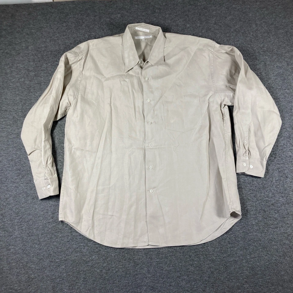 Perry Ellis 100% Linen Button Up Shirt Mens Large Beige Long Sleeve - Image 1 of 4
