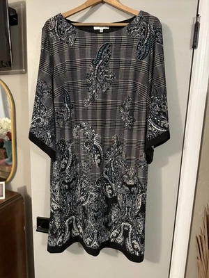 STUDIO 1 黑蓝佩斯利印花紧身连衣裙 3X — 第 1/4 张图片