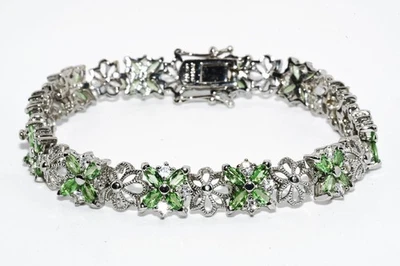 $600 .925 Sterling Silver 9.30CT Natural Peridot & White Topaz Flower Bracelet - Image 1 of 4