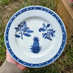 Chinese Antique Porcelain Blue & White Dish Botanical Pineapple Pierre Pomet af - Picture 1 of 8