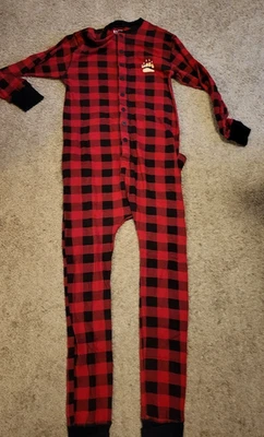 The Lazy one Red black Plaid Long John Pajamas Size Medium - Image 1 of 4