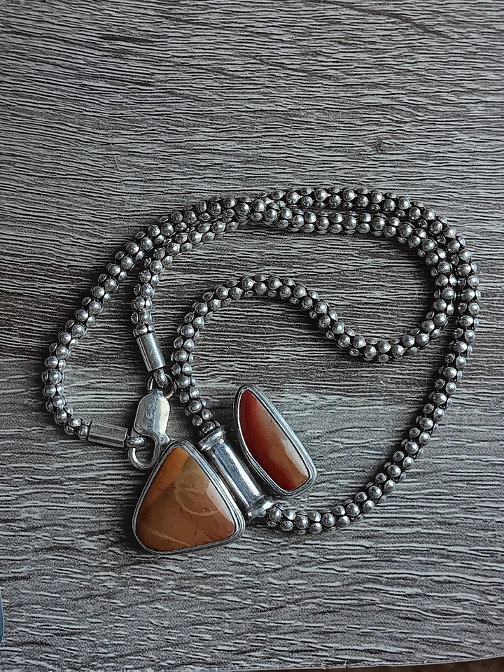 Collar Sarda Plata 925 Piedra Genuina Cornalina Jaspe Palomitas Cadena 17" Foto 1 de 4