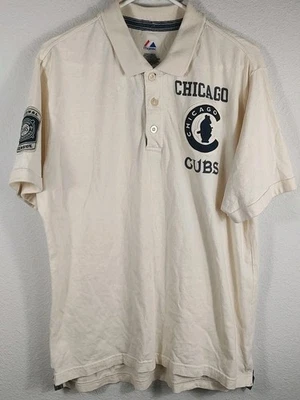 Camisa Polo Chicago Cubs Para Hombres Grande Crema Blanca Majestuosa Manga Corta NL Champs Foto 1 de 4