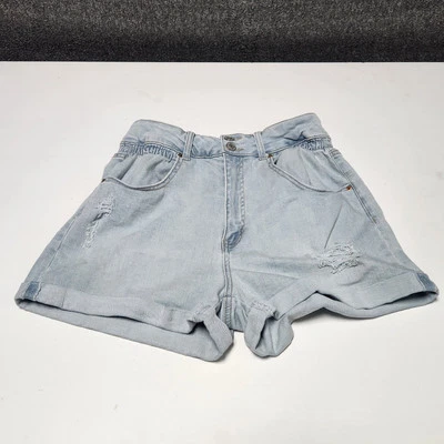 Pantalones cortos de mezclilla para mujer Vanilla Star 11 azul claro con puños playa al aire libre Foto 1 de 4