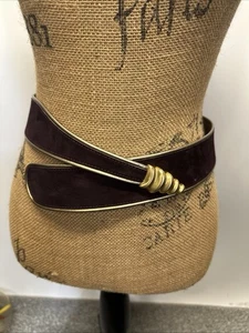 Vintage Donna Karan New York breiter brauner Wildleder goldfarbener Gürtel Italy Gr. S Small - Bild 1 von 11