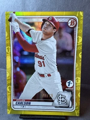 Dylan Carlson 2020 Bowman First Edition Yellow Foil /75 Cardinals - Image 1 of 3