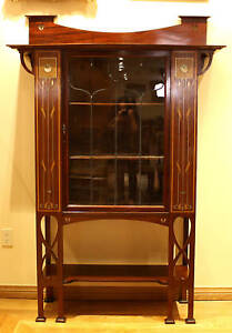MAGNIFICENT 1900 ENGLISH  ART NOUVEAU INLAID MOTHER OF PEARL CABINET
