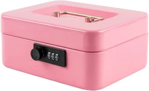 Medium Cash Box with Combination Lock Safe Metal Money Box with Money Tray Pink - Picture 1 of 7