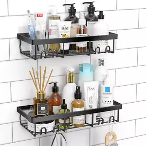 Shower Caddy Shelf Organizer Rack, Self Adhesive Black Bathroom Shelves Basket, - Picture 1 of 12