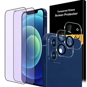 [4 PACK] Anti Blue Light Screen Protector+HD Camera Lens Protector for iPhone 12 - Picture 1 of 15