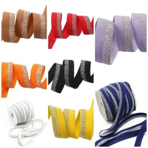 5 M Elastic Foe Fold Over Silver Glitter Metallic Velvet Ribbon Crafts UK 16 MM - Picture 1 of 17