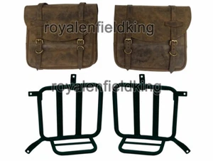 Royal Enfield Meteor 350 Leather Saddle Bags Dust Color With Mounting Pair - Picture 1 of 7