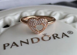Authentic Pandora ROSE Shimmering Puzzle Heart Frame Ring #186550CZ - Picture 1 of 6