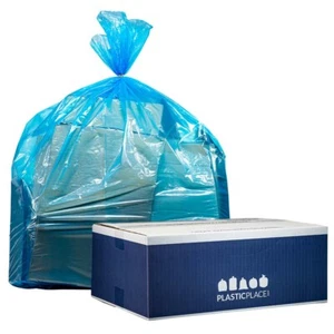 Plasticplace 32-33 Gallon Recycling Bags - Blue, Case of 100 Garbage Bags - Picture 1 of 9